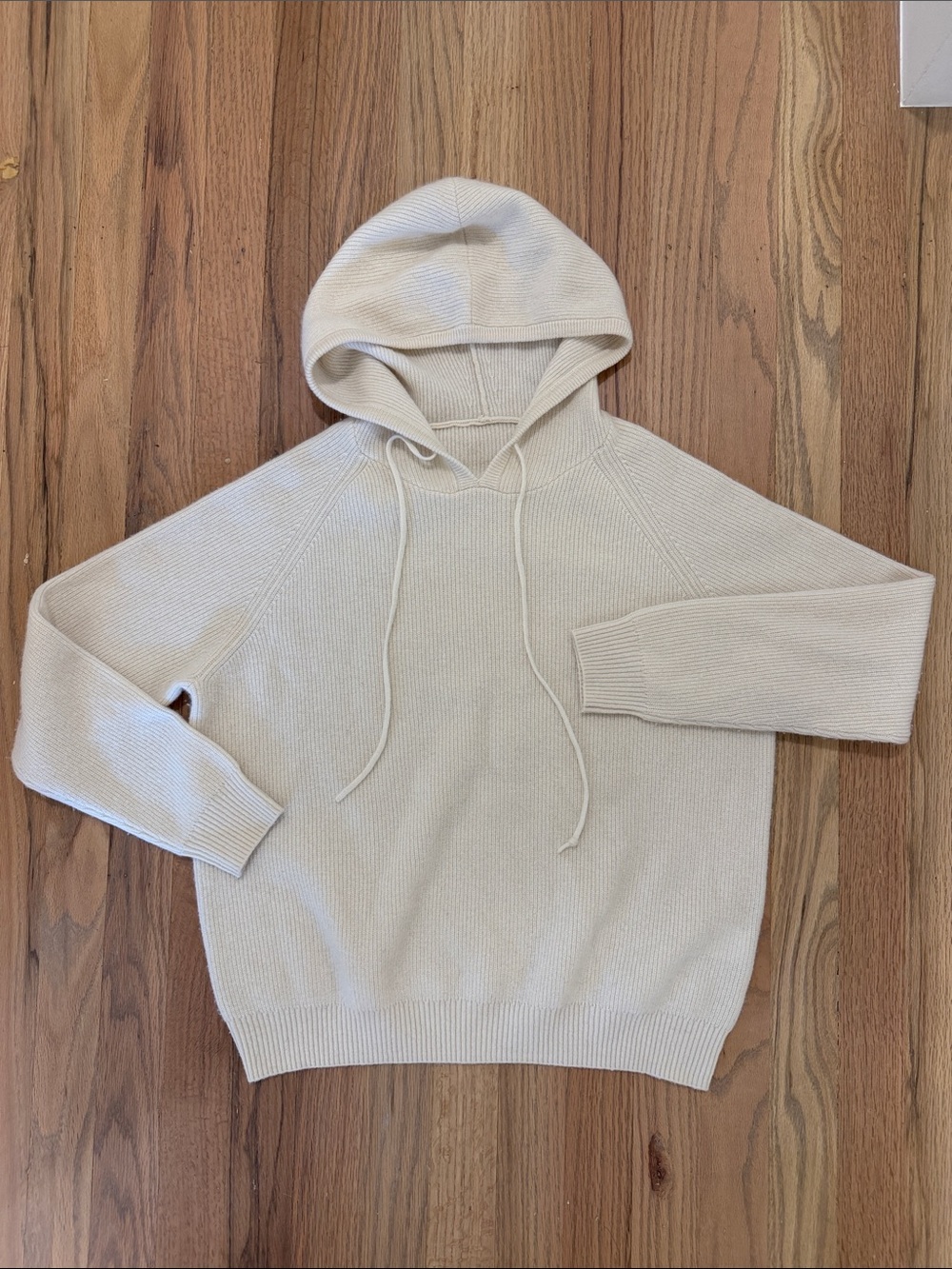 100% Cashmere Hoodie Sweater Women’s Small Cream Ivory Ribbed